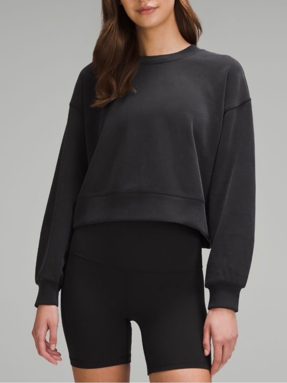 Lululemon Perfectly Oversized Crop Crewneck Softstreme Sweatshirt Sz 10 Black